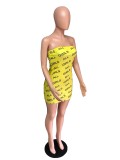 Wrap Chest Letter Print Mini Dress QZX-6282