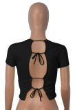 Solid Color Bandage Backless T Shirt MZ-2801