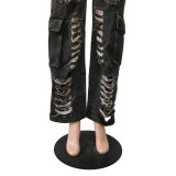 Fashion Holes Micro Flare Jeans CM-8684