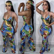 Geometric Print Sling Backless jumpsuit(With Headscarf) OD-8575