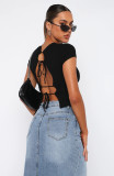 Solid Color Bandage Backless T Shirt MZ-2801