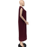 Plus Size Solid Sleeveless Button Loose Jumpsuit WAF-77595