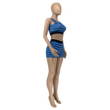 Summer Stripe Sleeveless Two Piece Shorts Set GLF-10128