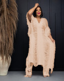 Solid Color Knits Hollow Tassel Two Piece Pants Set TR-1266