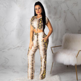 Snake Print Short Sleeve Two Piece Pants Set CHY-1365