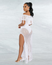 One Shoulder Woolen Knit Slit Skirt Beach Suit ME-8382
