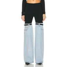 Fashion Splice Denim Straight Leg Pants LMDF-17A2013H
