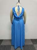 Plus Size Polka Dot Print Tie Up Big Swing Maxi Dress NY-10516