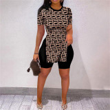 Short Sleeve Print Slit Tops And Shorts Two Piece Set XHSY-8058