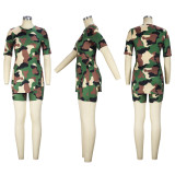 Short Sleeve Print Slit Tops And Shorts Two Piece Set XHSY-8058