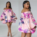Fashion One Shoulder Loose Print Mini Dress NK-8626