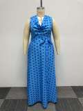 Plus Size Polka Dot Print Tie Up Big Swing Maxi Dress NY-10516