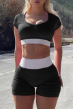 Contrast Color U Neck Yoga Fitness 2 Piece Shorts Set XHSY-19581