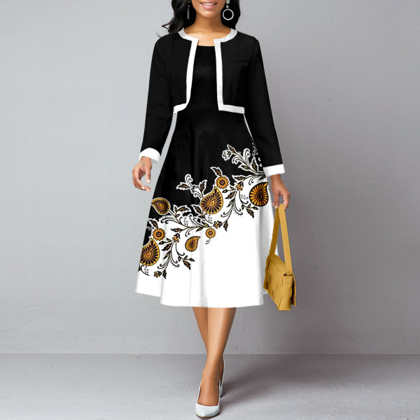 Solid Long Sleeve Jacket And Dress Two Piece Set XHSY-19584