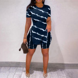 Fashion Print Slit Tops And Shorts Two Piece Set SHD-8058