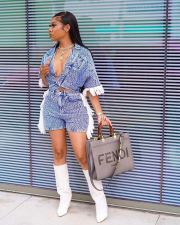 Summer Tassel Denim Three Piece Shorts Set YMEF-5295