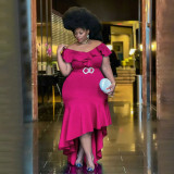 Plus Size Solid Ruffle Irregular Dress NNWF-7786