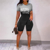 Fashion Print Slit Tops And Shorts Two Piece Set SHD-8058