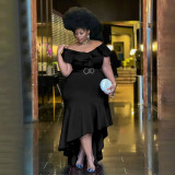 Plus Size Solid Ruffle Irregular Dress NNWF-7786