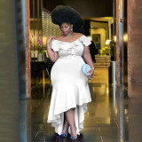 Plus Size Solid Ruffle Irregular Dress NNWF-7786