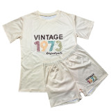 Letter Print Short Sleeve Two Piece Short Set SHD-9608