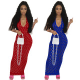 Solid Color Hollow Out Mesh Nightclub Dress TE-4630
