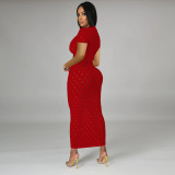 Solid Color Hollow Out Mesh Nightclub Dress TE-4630