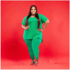 Plus Size Pink Letter Print Two Piece Pants Set WAF-77580
