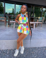 Fashion Print Halter Casual Sports Two Piece Set LM-8365