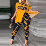 Contrast Color Slit Tops And Pants Two Piece Set NY-2748
