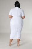 Plus Size Solid Color Short Sleeve Midi Dress OSM-5502