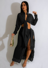 Long Sleeve Shirts And Tassel Skirts Two Piece Set AIL-244