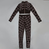 Plus Size Hot Drill Long Sleeve Mesh Two Piece Set NY-2745