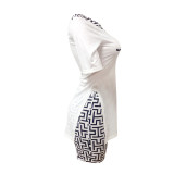 Print Slash Shoulder Slit Tops Two Piece Set LSD-1026