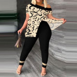 Contrast Color Slit Tops And Pants Two Piece Set NY-2748