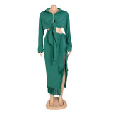 Long Sleeve Shirts And Tassel Skirts Two Piece Set AIL-244