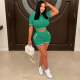 Fashion Knit Lapel Neck Two Piece Shorts Set OSM-4401