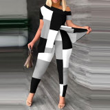 Contrast Color Slit Tops And Pants Two Piece Set NY-2748