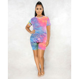 Tie Dye Print T Shirts And Shorts Two Piece Set XMY-9441