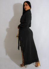 Long Sleeve Shirts And Tassel Skirts Two Piece Set AIL-244