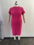 Plus Size Solid Color Short Sleeve Midi Dress OSM-5502