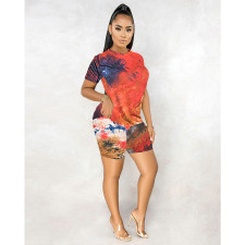 Tie Dye Print T Shirts And Shorts Two Piece Set XMY-9441
