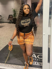 Print Short Sleeve Two Piece Shorts Set GDNY-1052