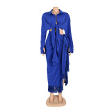 Long Sleeve Shirts And Tassel Skirts Two Piece Set AIL-244