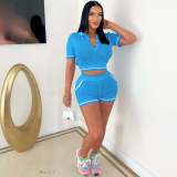 Fashion Knit Lapel Neck Two Piece Shorts Set OSM-4401