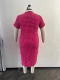 Plus Size Solid Color Short Sleeve Midi Dress OSM-5502