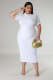 Plus Size Solid Color Short Sleeve Midi Dress OSM-5502