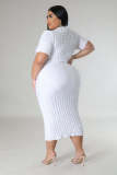 Plus Size Solid Color Short Sleeve Midi Dress OSM-5502