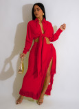 Long Sleeve Shirts And Tassel Skirts Two Piece Set AIL-244