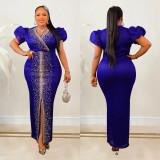 Hot Drill Bubble Sleeve Maxi Dress  BY-6500